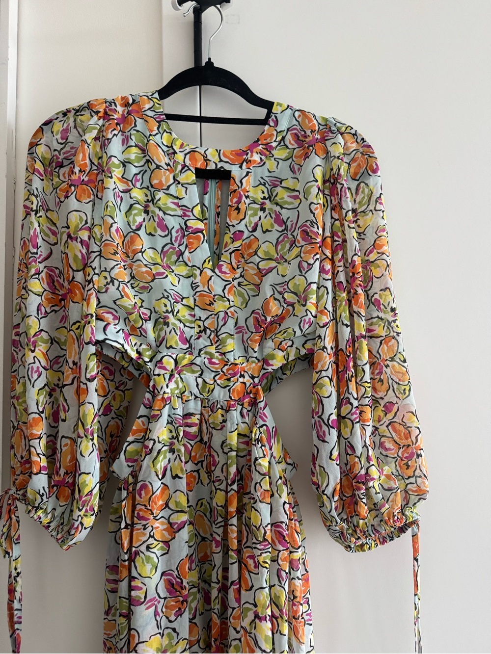 Maje Floral Cutout Maxi Dress Puff Sleeve Resort Vacation Dress XS/S - Picture 7 of 9